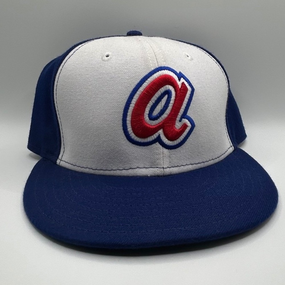 New Era 59FIFTY Atlanta Braves Fitted Hat Blue White Red Size 7 1/8 MLB Cap